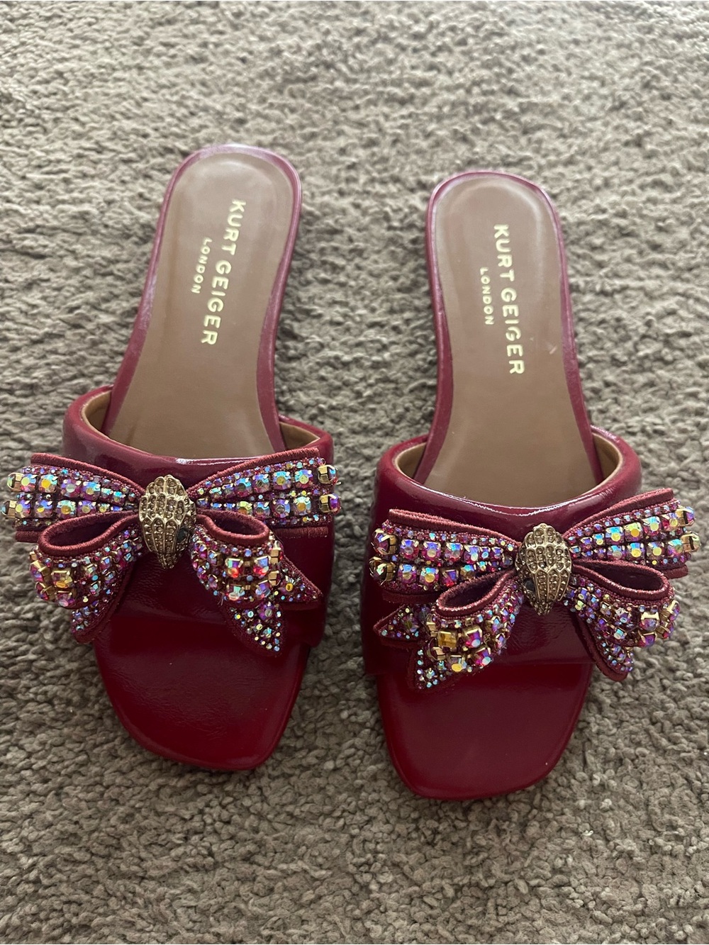 Kurt Geiger Red Jeweled Bow Slide Mules